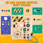 Montessori Toys Clock Wooden Busy Board with 11 LED Light switches, Tooddler Sensory Travel Toys for 1+ Year Old Baby and Toddler