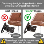 Decobasics 1/2" Overlay Matte Black Cabinet Hinges 50 Pack (25 Pair) Self Closing Bath & Kitchen Cabinet Hinges Black Flush Mount w/Door Bumpers & Upgraded Screws