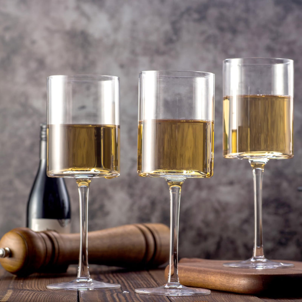 Wine Glasses Set of 4, Hand Blown Square Wine Glasses for Red/White, 15 oz