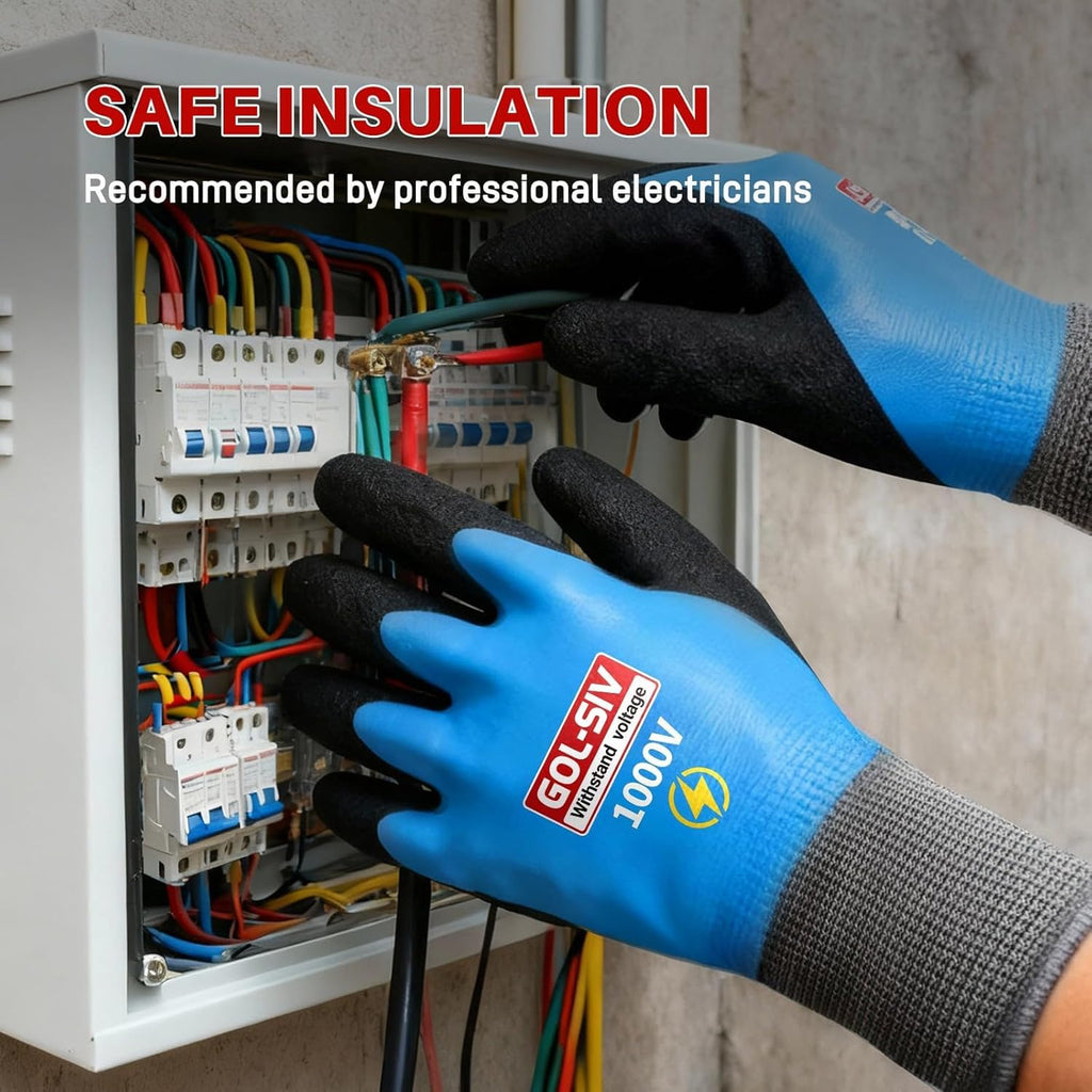 GOL-SIV Industrial Insulated Gloves 1000V Rated, Lightweight Non-Conductive Safety Gloves For Electrician, 1000V|Double Insulated, 10pcs-Large.