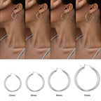 SWEETV Sterling Silver Post Earrings Chunky Hoop Earrings for Women 25MM Polished Huggie Earrings for Sensitive Ears
