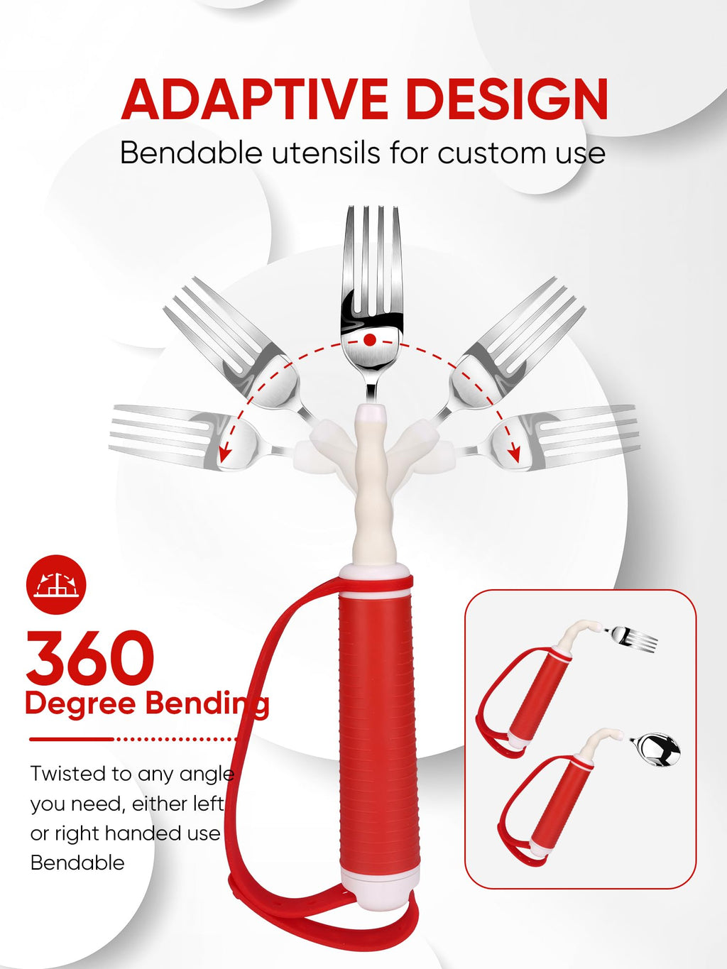 Adaptive Utensils for Disability Gadgets Swivel Fork Spoon Easy Grip Safe Stainless Steel,for Hand Tremors Parkinson's patients, 360° Rotatable Alzheimers Handicap accessories for daily living Elderly