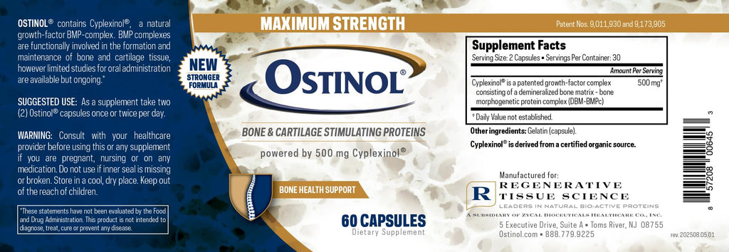ZYCAL Ostinol Maximum Strength 500 mg - Bone & Joint Supplement for Intense Bone Loss and Joint Dysfunction - 60 Capsules