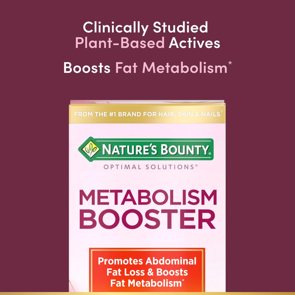 Nature’s Bounty Optimal Solutions Metabolism Booster Supplement, Boosts Fat Metabolism, Promotes Abdominal Fat Loss, With Citrus Extracts and Black Ginger, 60 Capsules
