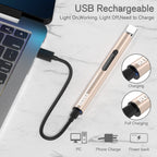 REIDEA Electronic Candle Lighter - USB Rechargeable with Security Lock, Windproof, Non-Slip Switch for Candle, Grill, Camping (Champagne Gold + White)