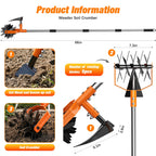 GINMIC Hand Tiller Garden Cultivator, Garden Tiller with Upgrated Triangle Hoe and Adjustable Long Handle, 2-in-1 Weeder & Soil Aerator for Lawn Care, Cultivate, Plant, Reseed, Gardening Hand Tools
