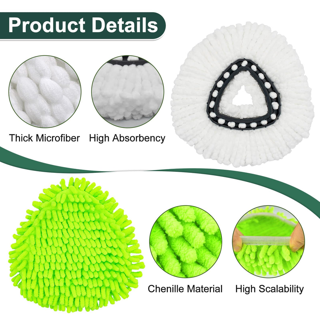 Mop Head Replacement for O Cedar, Spin Mop Replacement Head for Ocedar Easywring 1 Tank System, Mop Heads Includeds 4 Mop Replacement Heads , 1 Spin Scrub Brush & 1 Base