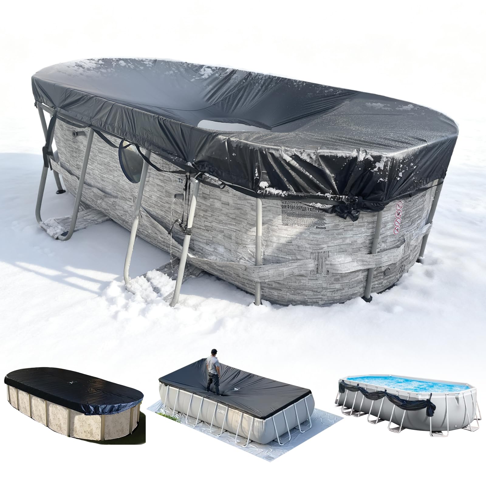 SIHAIAN 10x20Ft Rectangular Pool Cover with Side Storage for Oval and Rectangular Above Ground Pool, One-Piece Solar Oval Pool Cover, Preventing Waterlogging, UV and Weather Resistant WP:10000kPa+