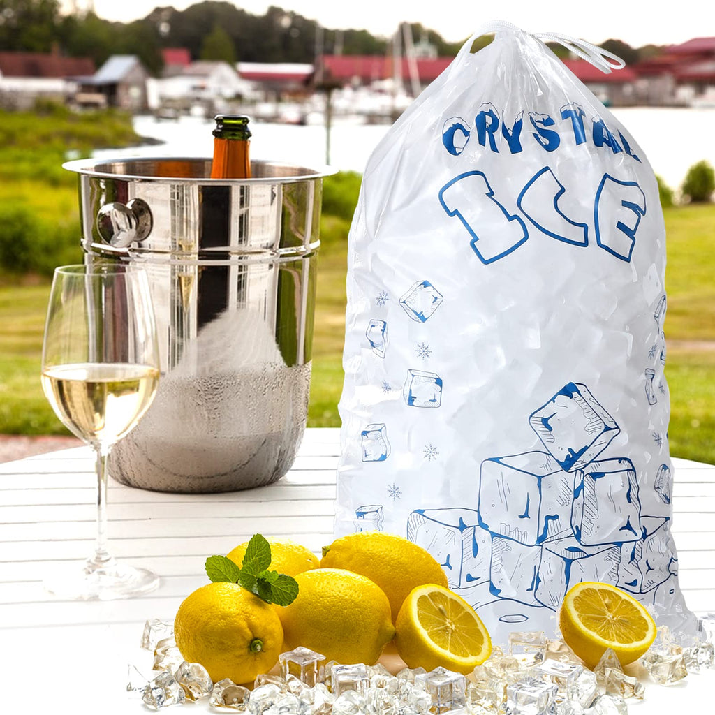 Ice Bags 8 lb with Drawstring, 50 Count Ice Bag for Ice Machine, Heavy-Duty Reusable Ice Cube Bags, Portable Storage and Freezer Keeper