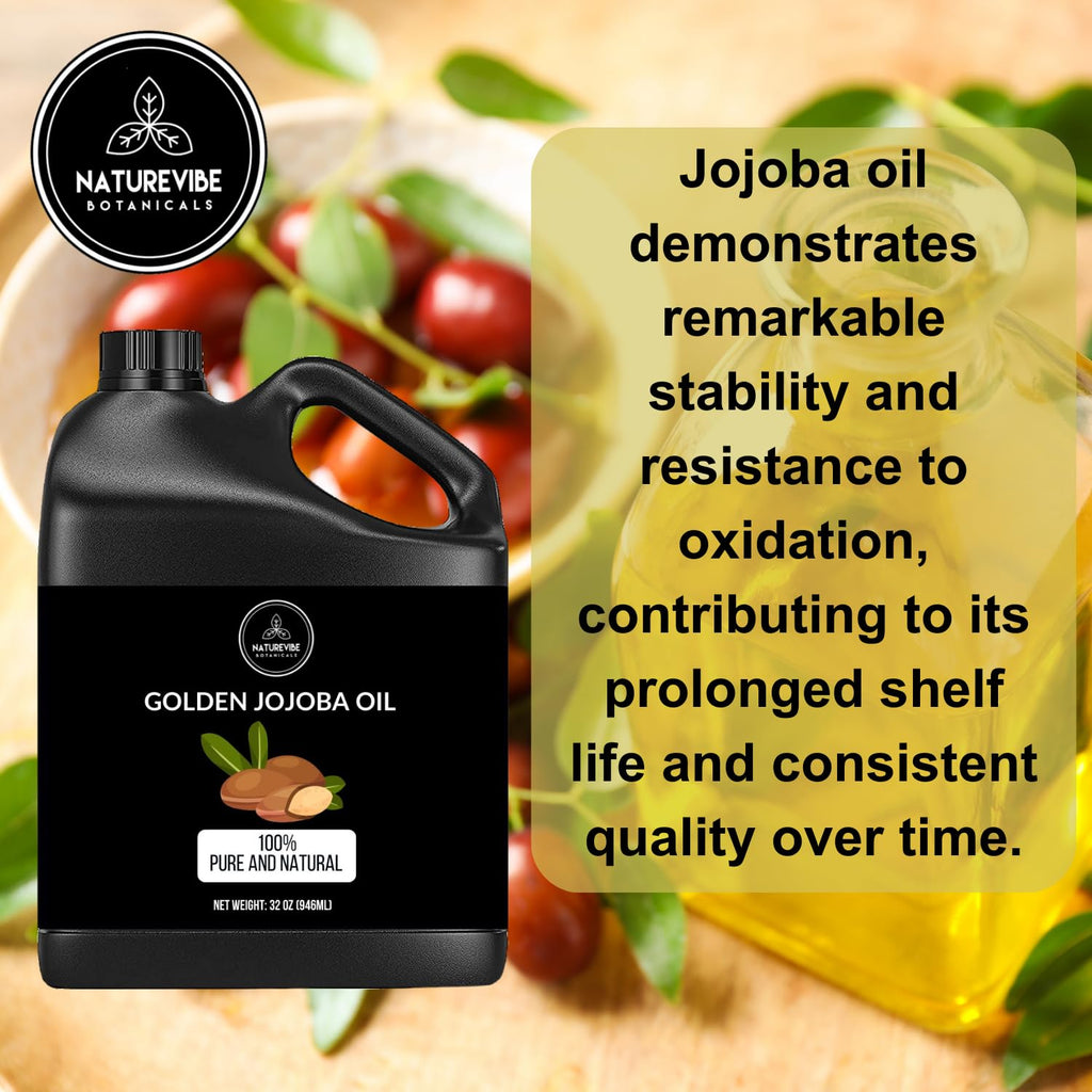 Naturevibe Botanicals Golden Jojoba Oil 32 oz – 100% Pure, Cold-Pressed Moisturizer for Skin & Hair | Antioxidant-Rich, Non-Greasy, Carrier Oil & Daily Hydration
