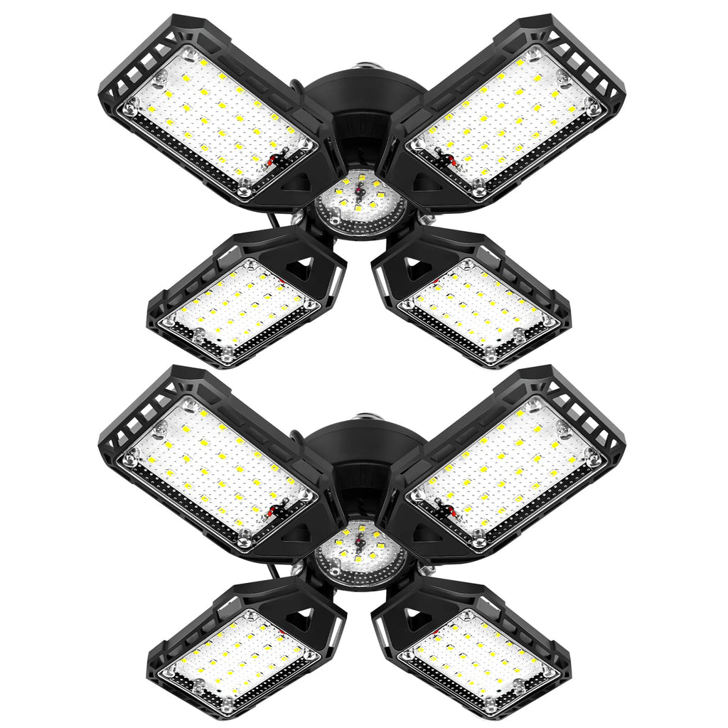 Aoretic LED Garage Lights Bulb 2 Pack -120W, 12000LM 6500K Led Shop Light with 4+1 Deformable Panels, Basement Barn Light Garages Ceiling Lights, E26/E27 for Garage, Warehouse, Shop