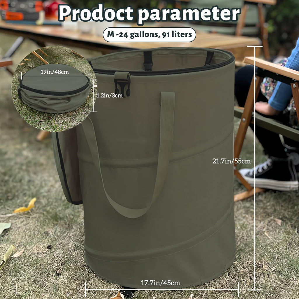 QJXX Pop up Camping Trash can with lid, 24 Gallon Collapsible Garden can