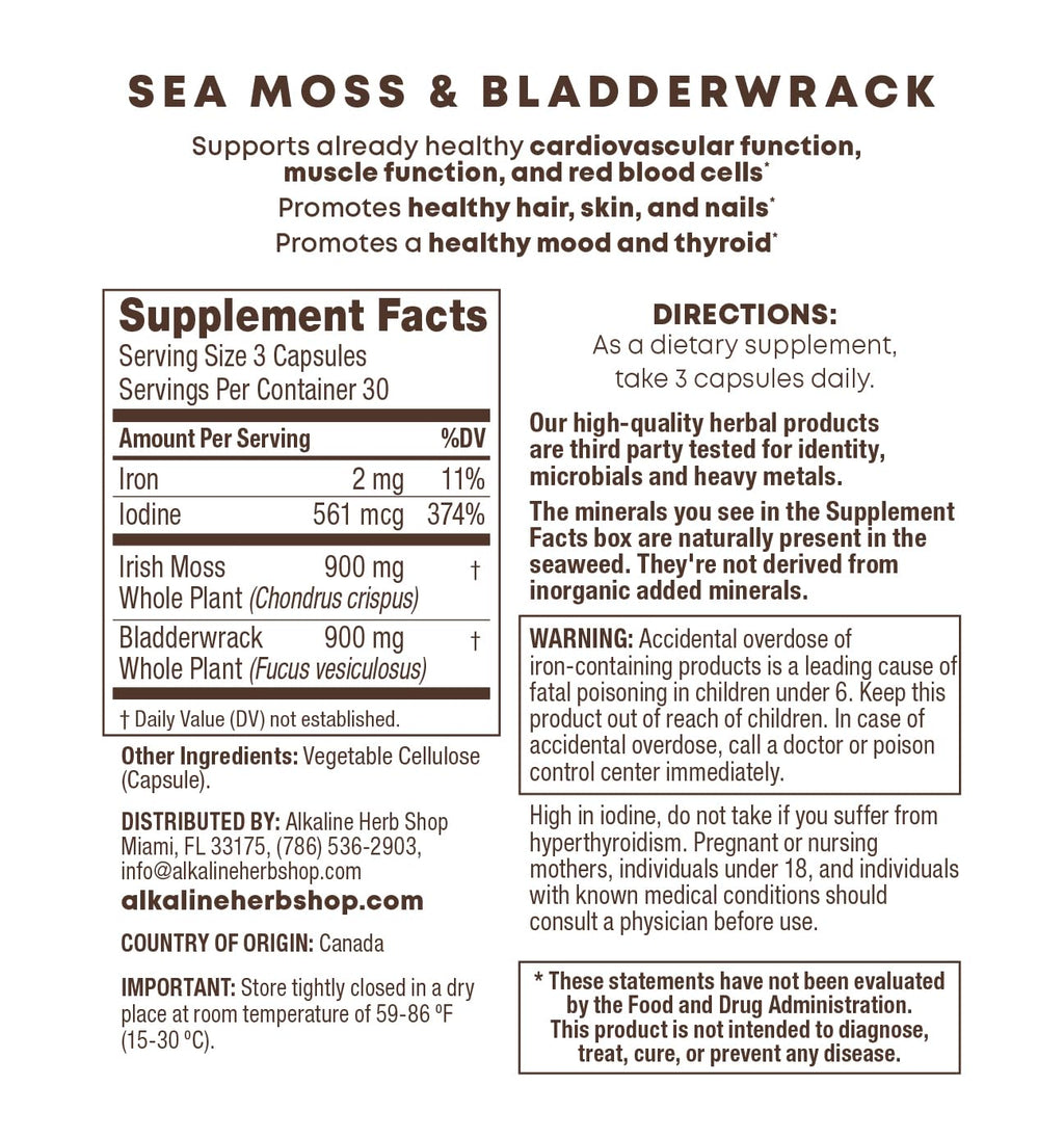 Alkaline Herb Shop Sea Moss and Bladderwrack Supplement 90 Capsules