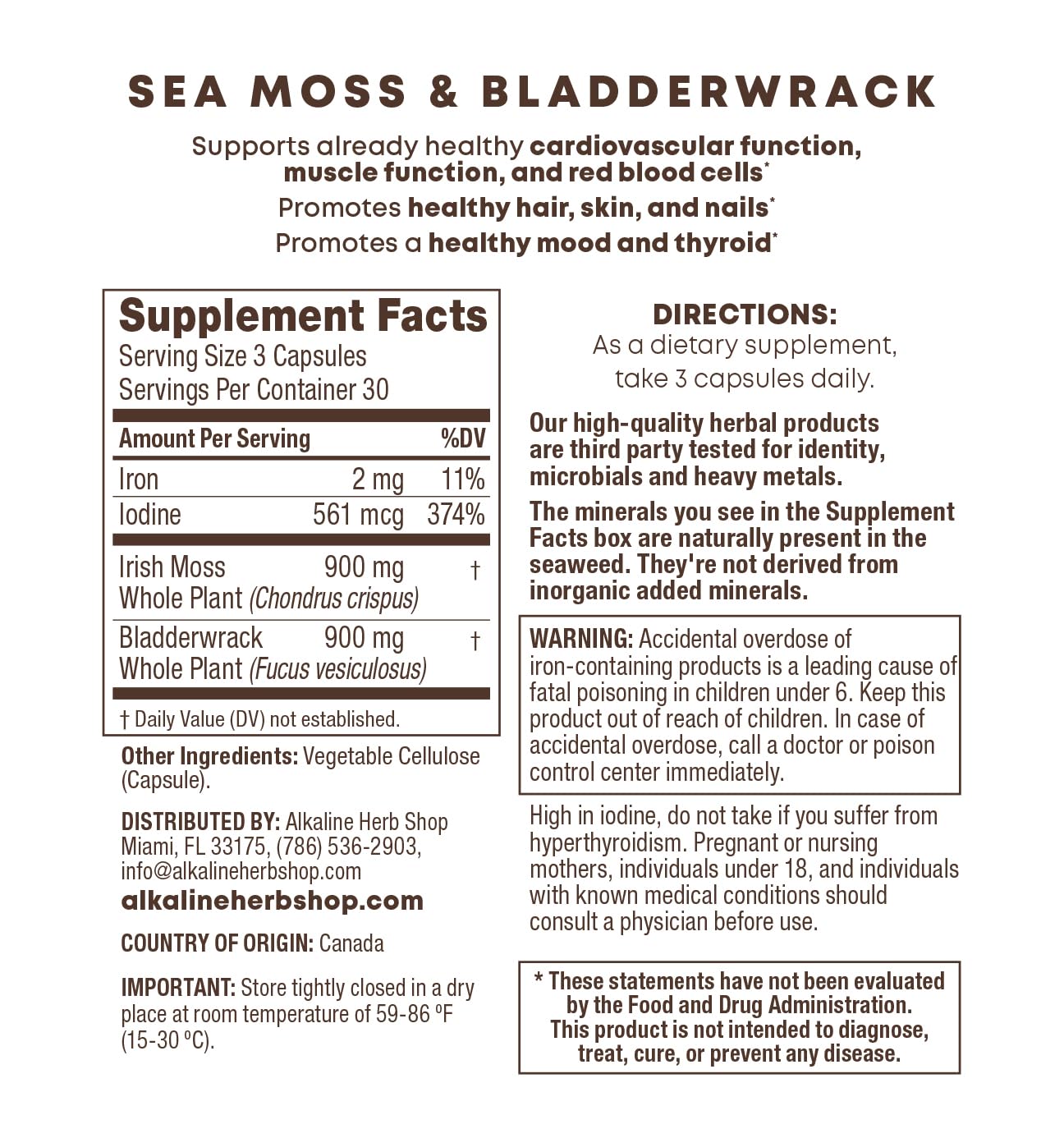 Alkaline Herb Shop Sea Moss and Bladderwrack Supplement 90 Capsules