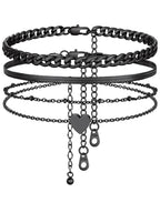 FindChic Cuban Link Anklets for Women Black Ankle Bracelets Waterproof Herringbone Chain Layered Foot Jewelry