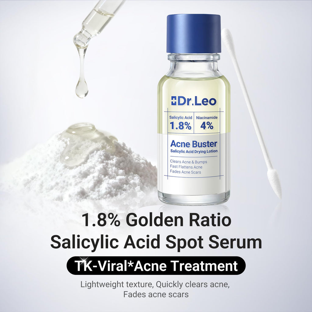 Dr.Leo 1.8% Salicylic Acid Spot Serum, Acne Treatment for Acne-Prone Sensitive Skin | Niacinamide, Fast Pimple Relief, Fades Acne Marks, Overnight & Period Breakouts, 0.34 fl oz (20 ml)