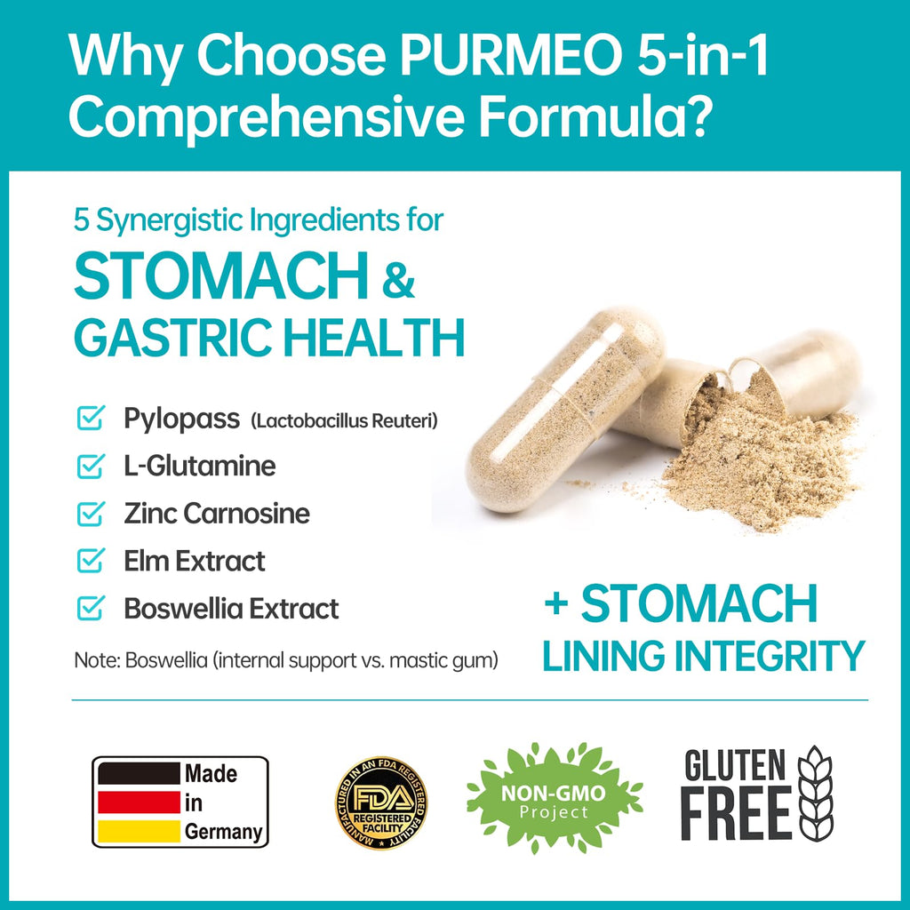 purmeo 4 Pack MagenVital Pylopass H. Pylori Probiotic Supplement - 1 Per Day - Gastritis, Acid Reflux, Heartburn, Stomach Lining Repair - Lactobacillus Reuteri DSM17648 - Made in Germany