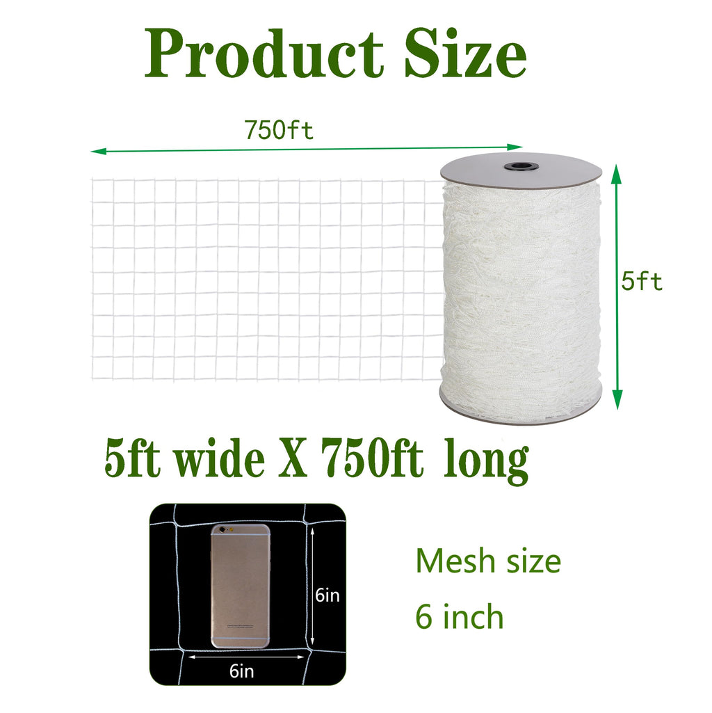 Toolazy Trellis Netting 5 x 750 ft - Heavy Duty Nylon Garden Netting with 6 Inch Mesh, Soft Plant Support Net for Tomatoes, Cucumbers, Peas, Vine Climbing Vegetables, Indoor Outdoor Greenhouse