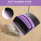 EZKEY Broom and Dustpan Set for Home, 51-in Long Adjustable Handle Angle Broom and Dustpan Combo Set with Dust Pan Teeth to Clean Hair for Home Kitchen Office Lobby Floor Garden (Black&Purple)