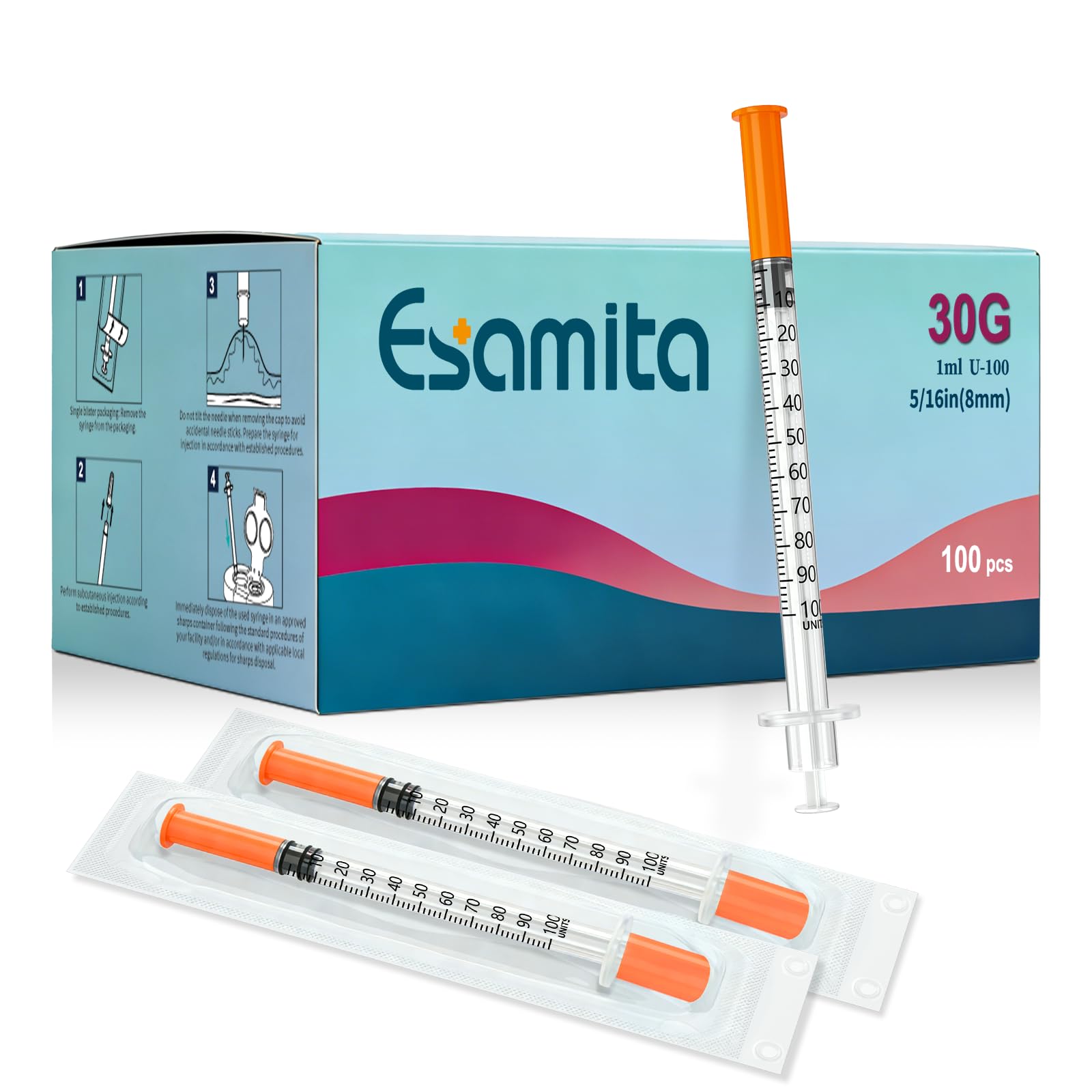 1ml, 30G 5/16" (8 mm), Individual Package, 100 Pcs