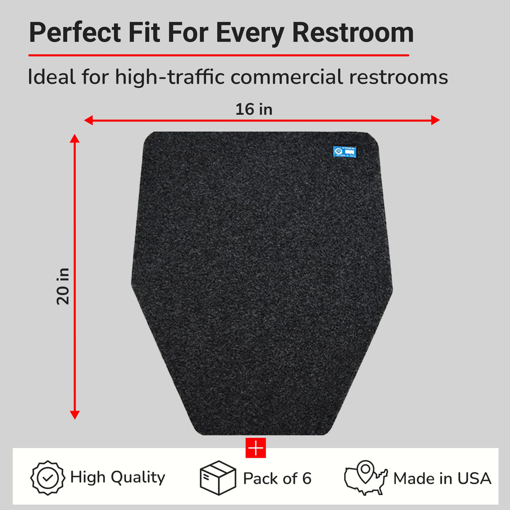 Hygomat Disposable Urinal Mats, Odor Eliminating, Time Monitor, Non-Slip Adhesive, Charcoal, Case of 6, Made in the USA