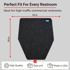 Hygomat Disposable Urinal Mats, Odor Eliminating, Time Monitor, Non-Slip Adhesive, Charcoal, Case of 6, Made in the USA