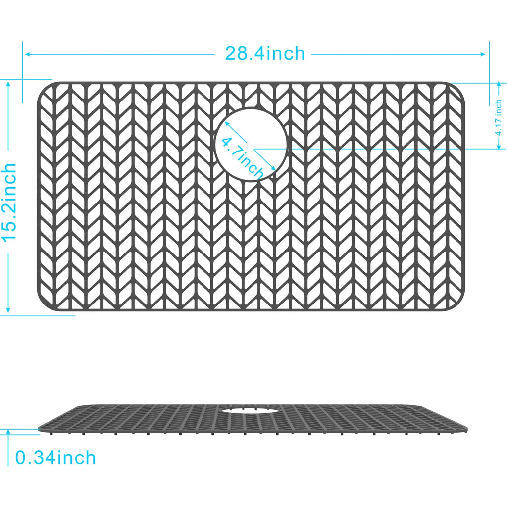 GUUKIN Sink Protectors for Kitchen Sink - 28.4"x 15.2" Silicone Kitchen Sink Mat Grid for Bottom of Farmhouse Stainless Steel Porcelain Sink with Rear Drain（Grey）, 2815B