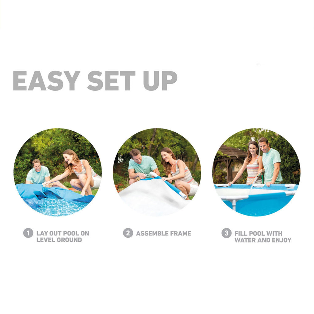 Intex Metal Frame 12 ft x 30 in Round Above Ground Outdoor Backyard Swimming Family Pool for Kids and Adults Ages 6 and Up, Blue