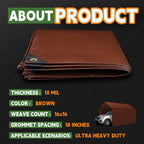 RAINDEWAY 8x8 Feet Super Heavy Duty 18 Mil Brown Poly Tarp Cover, UV Resistant, Weatherproof, Multipurpose Waterproof Poly Tarp with Grommets and Reinforced Edges