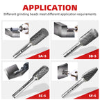 EZARC Tungsten Carbide Rotary Burr Bit, SA-5 Double Cut Carbide Burr 1/4" Shank Die Grinder Cutting Burrs Bit for Metal Working & Sturdy Storage Case