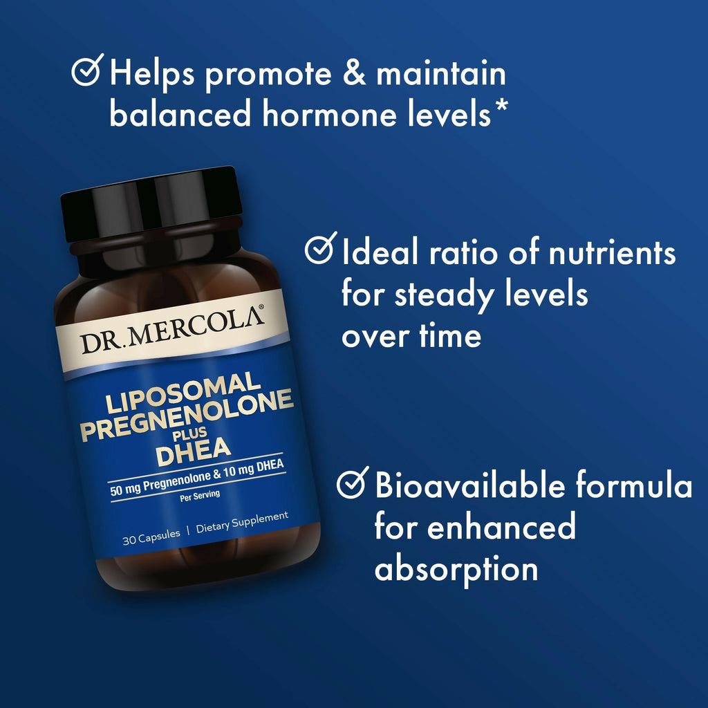 Dr. Mercola Liposomal Pregnenolone Plus DHEA, 30 Servings (30 Capsules), 50 mg Pregnenolone Per Serving, 10 mg DHEA Per Serving, Dietary Supplement, Non-GMO - 2 Pack