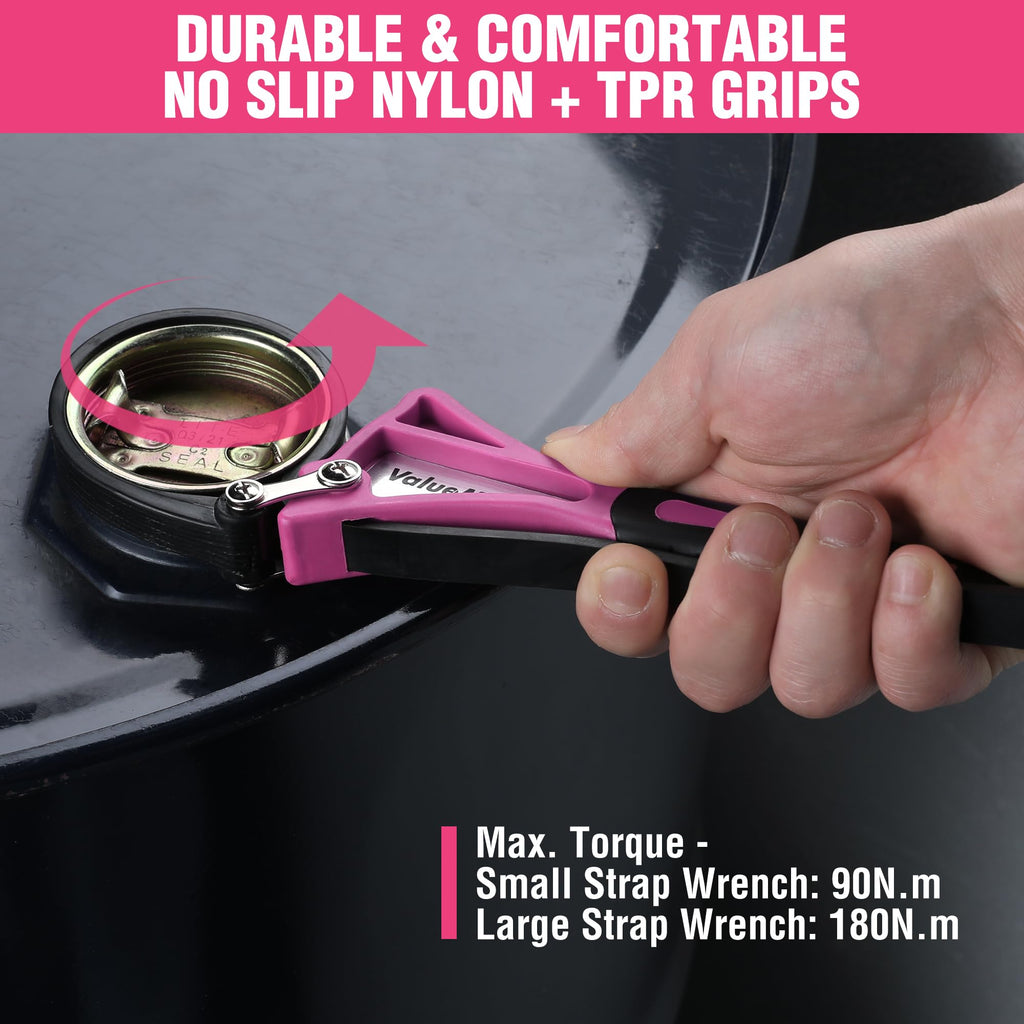 ValueMax 2-piece Strap Wrench Set, Adjustable Oil Filter Wrench with Max Diameter 4" (Small) and 6"(Large), Jar Opener, Pipe, Plumbing, Purple