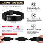 VNOX Medical Alert Id Bracelet for Men Women, Adjustable Customizable Stretchy Rope Emergency Survival Medic Bracelets Wristband Loop Band with Removeable Tag,Black