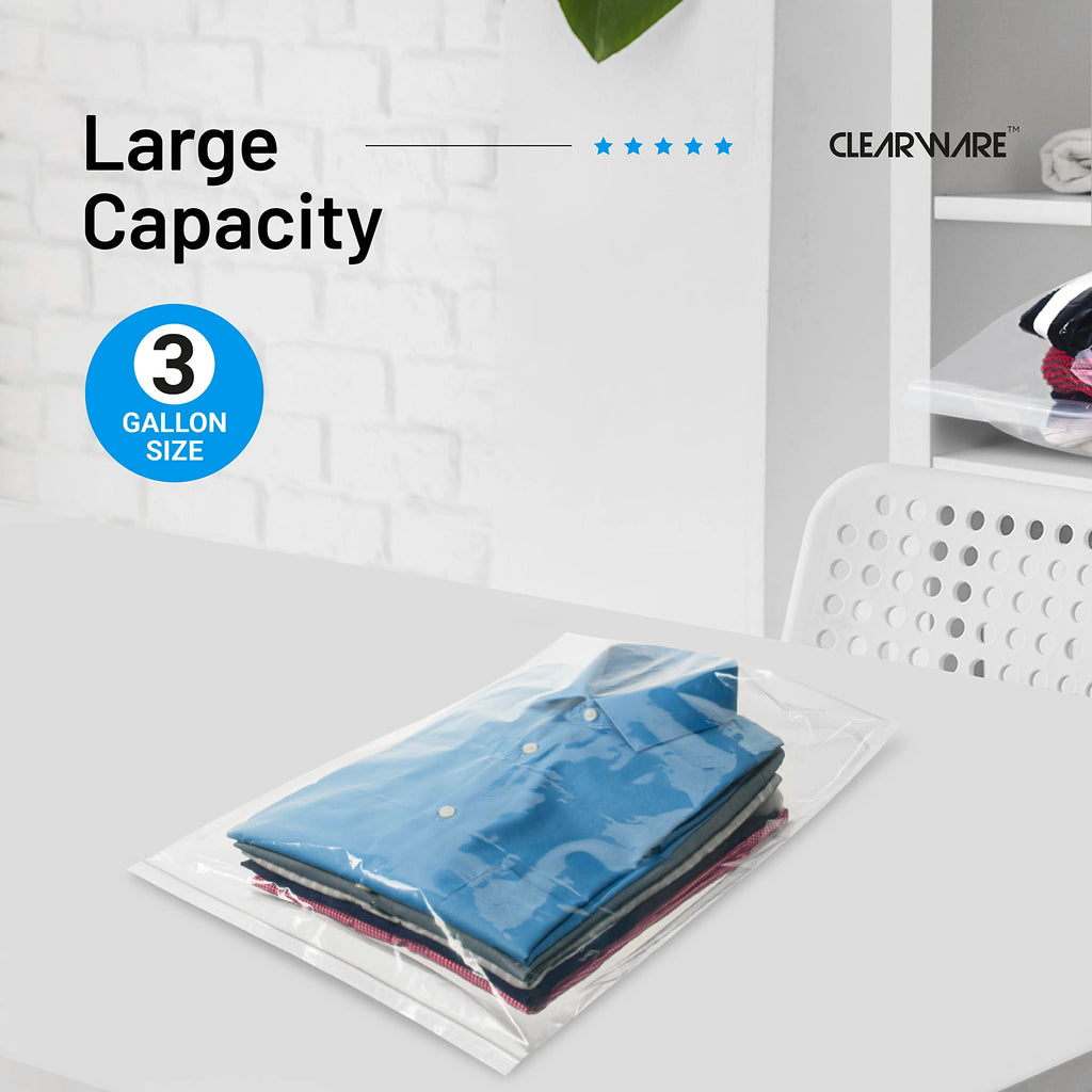 Large Storage Bags With Zipper Top - 3 Gallon Size, 16" x 18", Extra Large Plastic for Clothes, Travel, Moving, Large Reusable freezer bags, BPA-Free, 2-mil Thick (X-Large, 25, Count)
