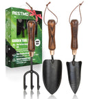 RESTMO Gardening Tools Set, 3-in-1, Carbon Steel, Wooden Handle, Brown