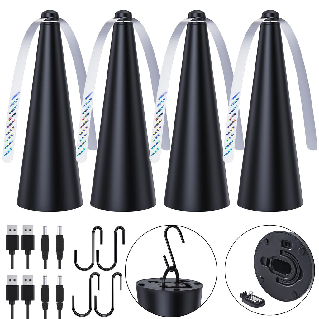 Glovv Fly Fans for Tables, Food Fan to Keep Flies Away, 4 Pack Portable Outdoor Indoor Batteries Powered Picnic Table Top Spinner with Metal Hanger, Bug Repellent for Restaurant, Camping (Black)