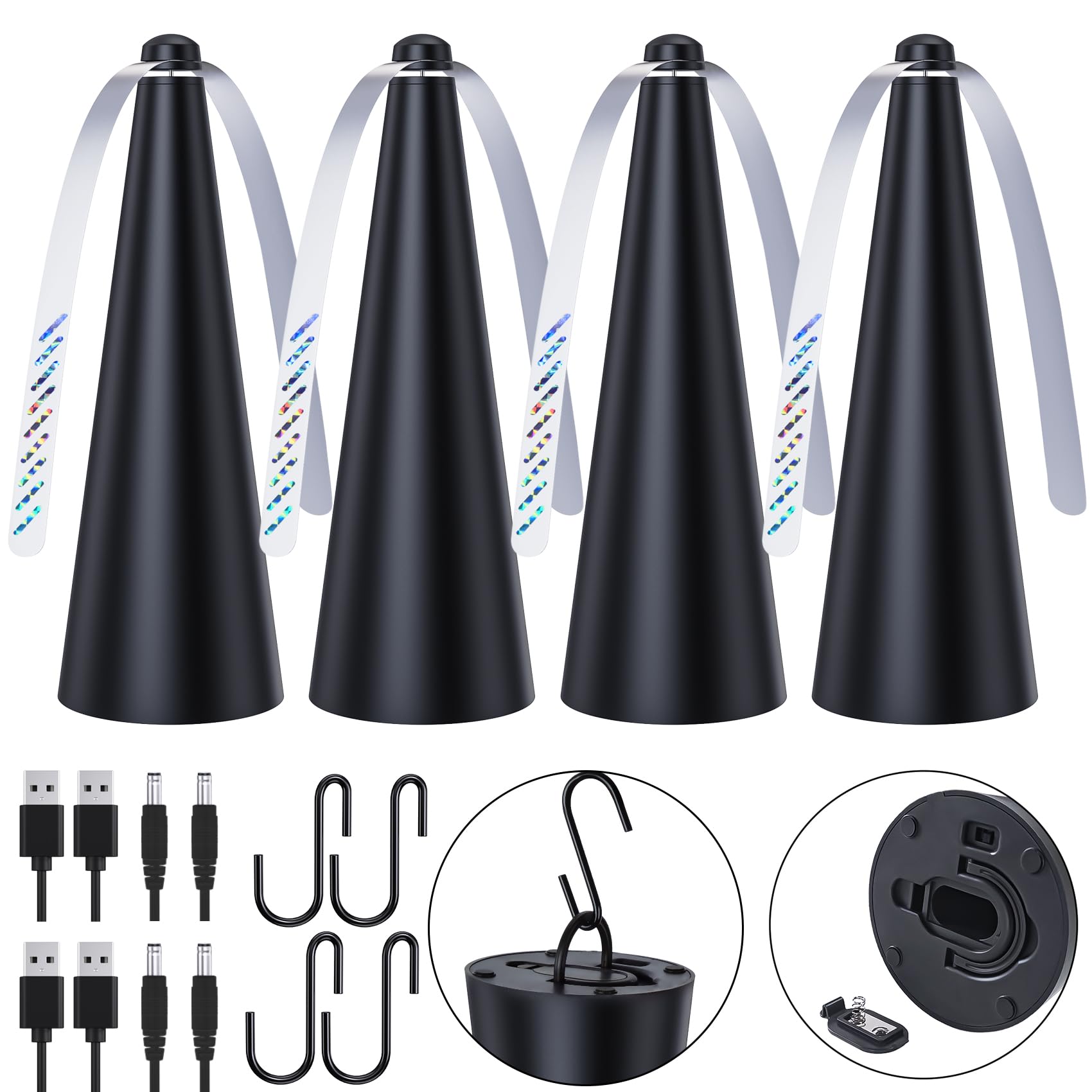 Glovv Fly Fans for Tables, Food Fan to Keep Flies Away, 4 Pack Portable Outdoor Indoor Batteries Powered Picnic Table Top Spinner with Metal Hanger, Bug Repellent for Restaurant, Camping (Black)