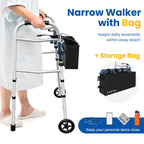 Folding Narrow Walker for Seniors – Width & Height Adjustable Walker with Bag, Lightweight Standard Walker for Elderly, Walkers for Seniors, Disabled, Bariatric