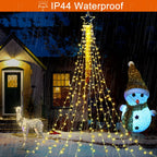 FUNIAO (New) Christmas Decoration Lights, 320 LED Waterfall Christmas Tree Lights with 12" Star Topper, 8 Modes Indoor Outdoor String Lights for Yard, Party, Home, Holiday (Warm White)