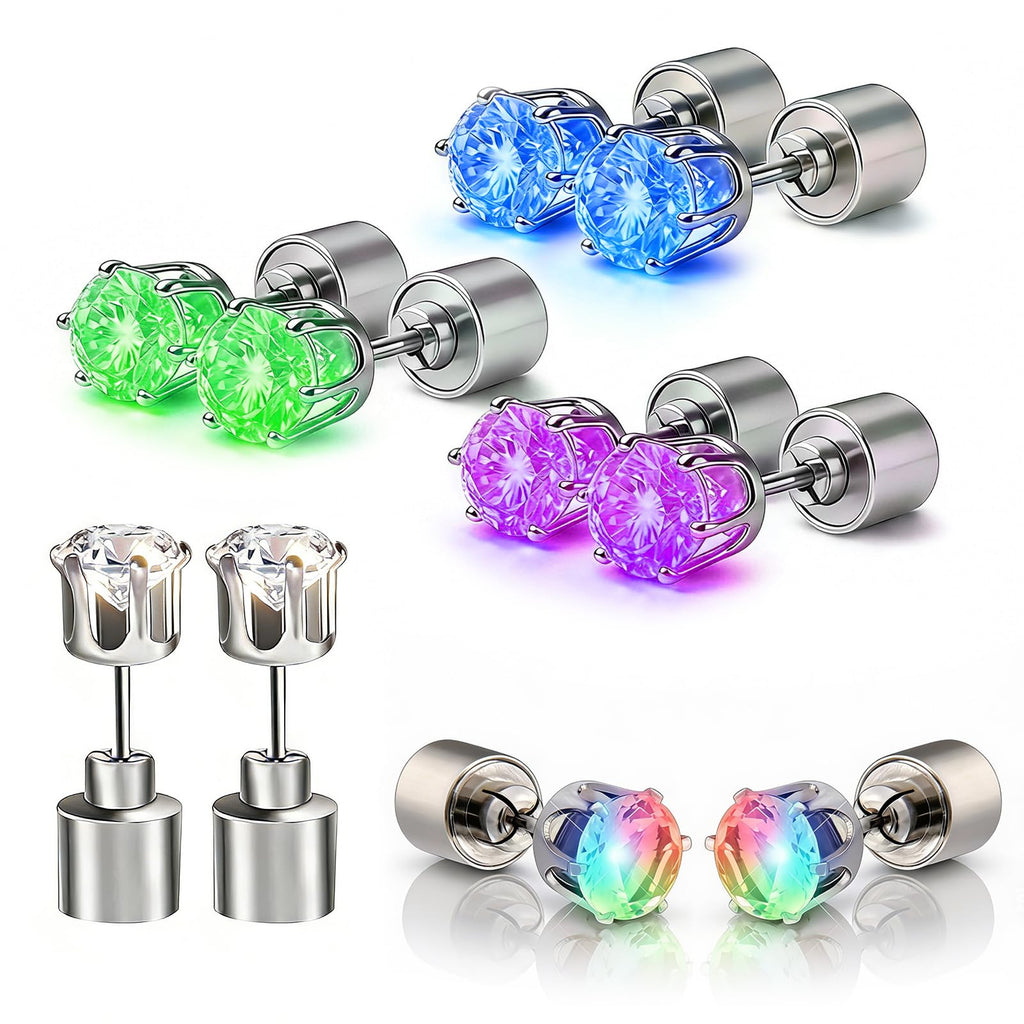 LED Light Up Earrings, LED Studs Earrings Party Flashing Blinking Stainless Steel Earring - 5 Pairs Glow Stud Earrings Halloween Christmas Gifts for Women Men Girlfriend Boyfriend, Mixed Color