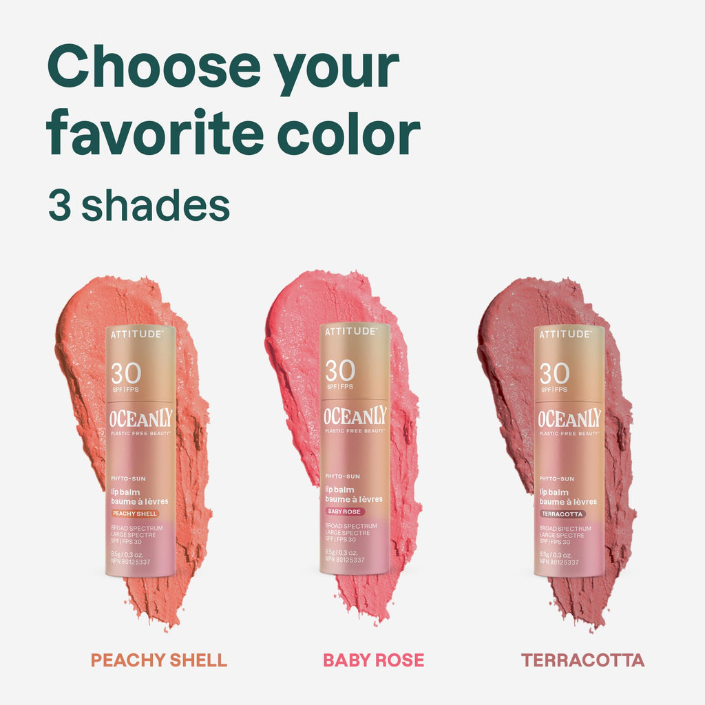 ATTITUDE Oceanly Tinted Lip Balm with SPF 30, EWG Verified, Plastic-Free, Broad Spectrum UVA/UVB Protection with Zinc Oxide, Vegan, Unscented, Terracotta, 0.3 Ounce