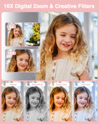 Lecran Digital Camera, FHD 1080P Point and Shoot Camera for Kids Teens Pink