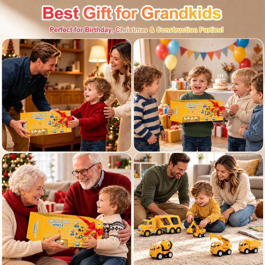 Construction Truck Toys for Toddler 3-5: 5-in-1 Vehicles with Sound Lights