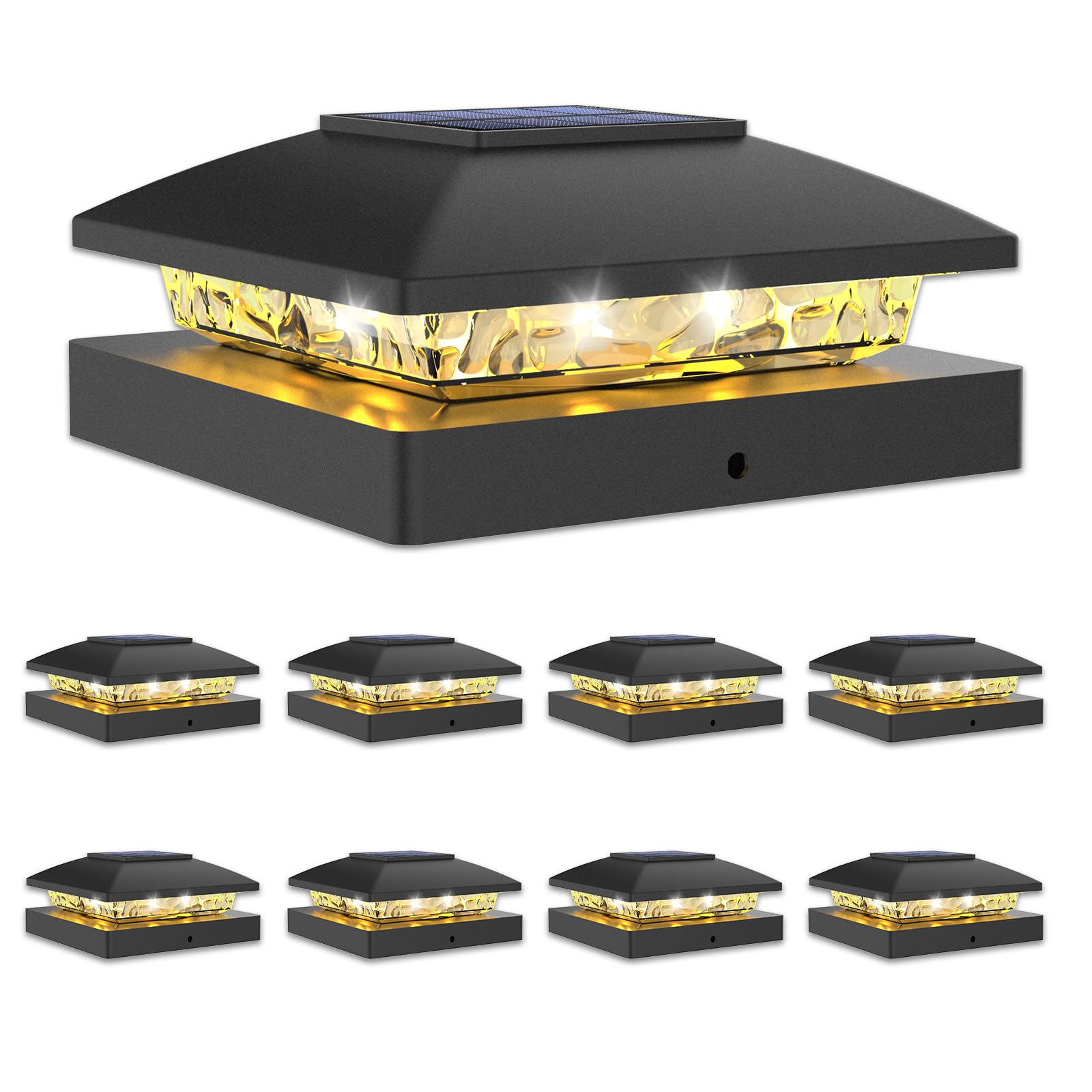 VOLISUN 4x4 Solar Post Cap Light 8pack,Solar Fence - Post Lights Outdoor Waterproof for Wooden/Vinyl Post,Black Deck Post Cap Light Solar Powered with Warm White for Garden/Patio/Porch
