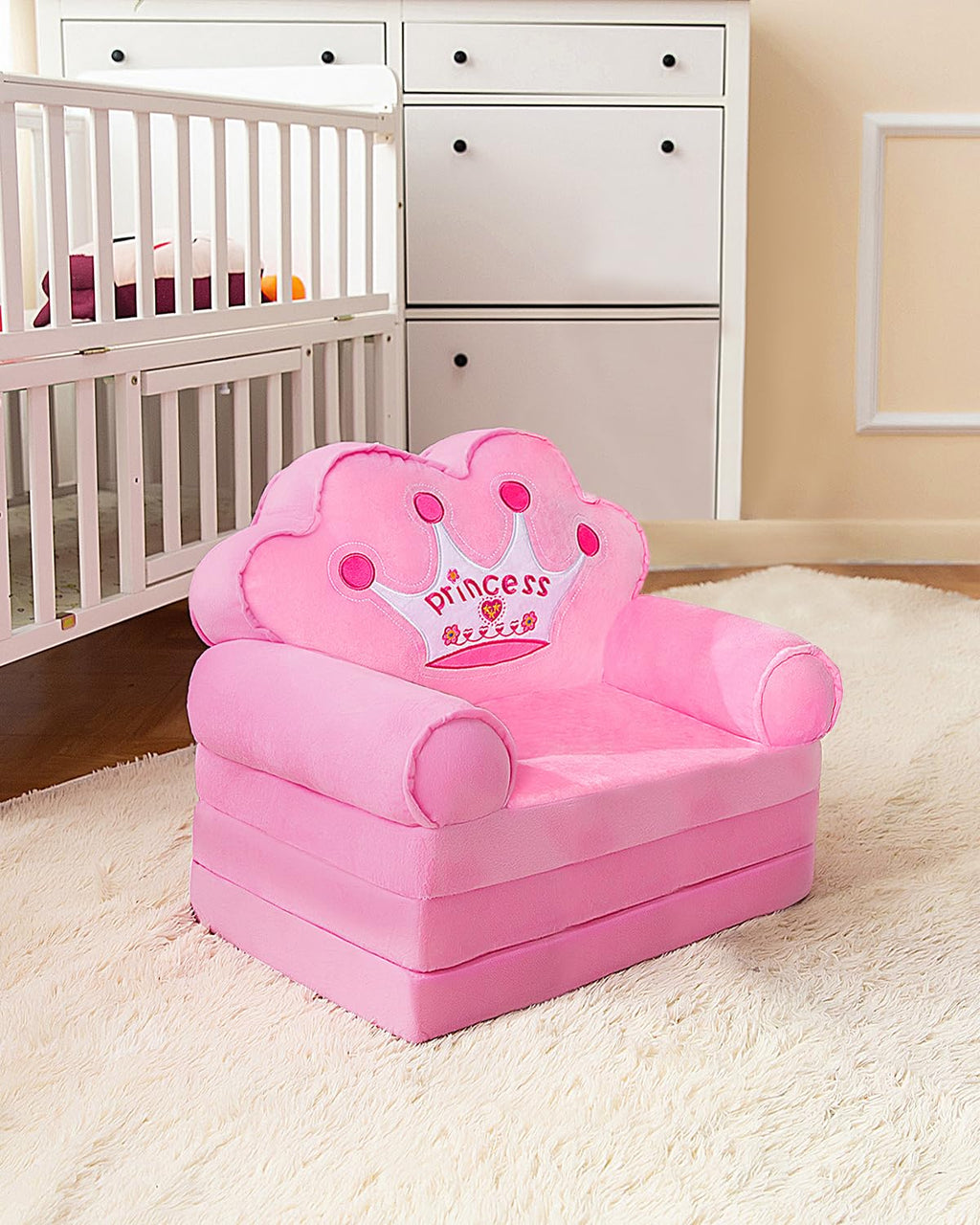MOONBEEKI Kids Couch Fold Out, Foldable Princess Chair for Toddlers, Pink