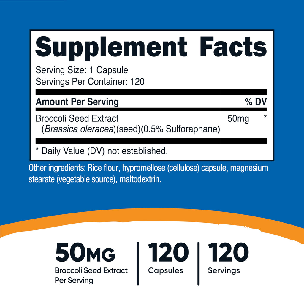 Nutricost Sulforaphane Glucosinolate (SGS) (120 Capsules) - 50 mg Broccoli Seed Extract Per Serving