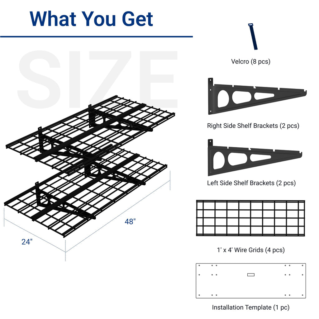 FLEXIMOUNTS 2-Pack 2x4ft 24-inch-by-48-inch Wall Shelf Garage Storage Rack Wall Mounted Floating Shelves, Black, Classic Series