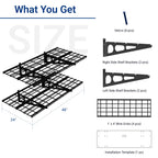 FLEXIMOUNTS 2-Pack 2x4ft 24-inch-by-48-inch Wall Shelf Garage Storage Rack Wall Mounted Floating Shelves, Black, Classic Series