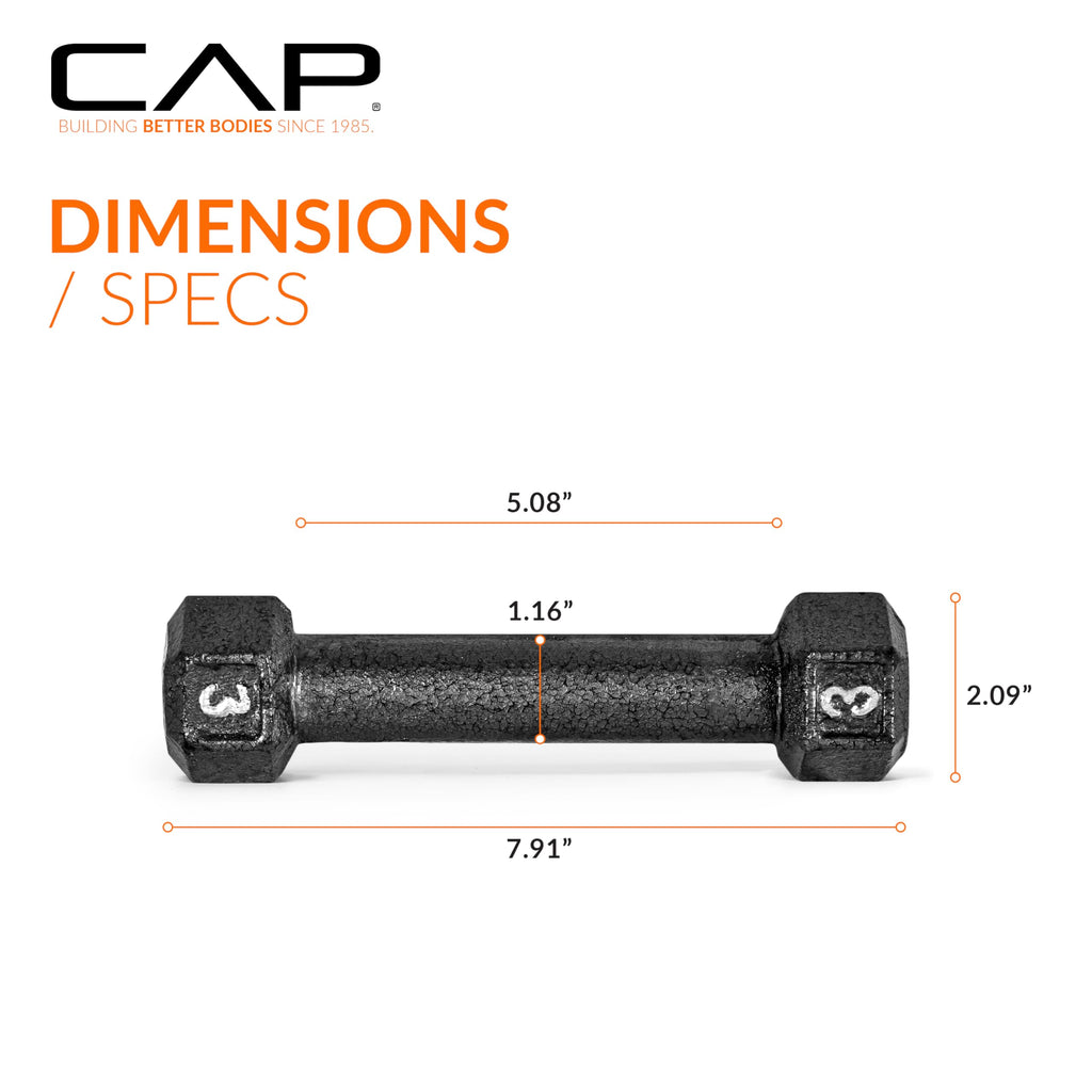 CAP Barbell Cast Iron Hex Dumbbell, Black, Pair, 3 lb