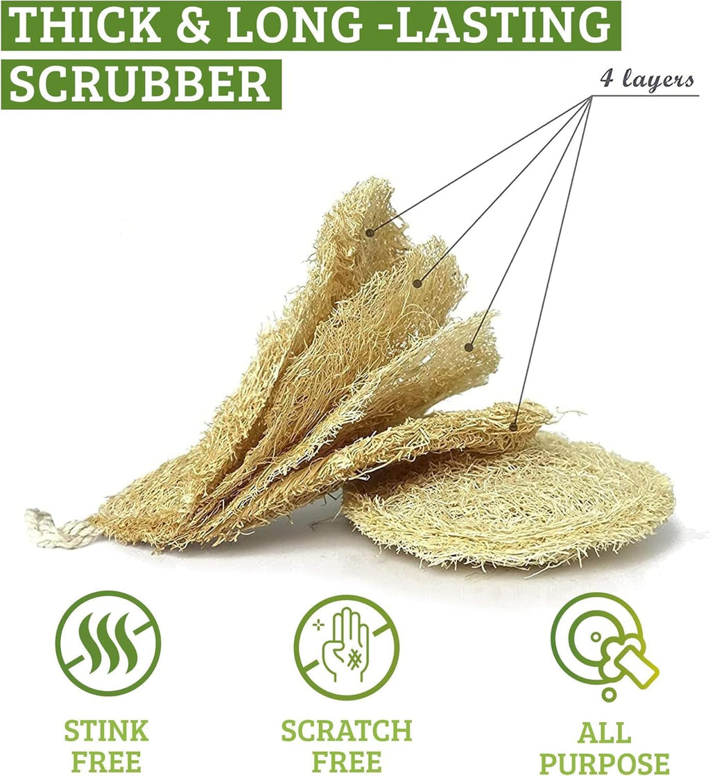 Miw Piw Natural Loofah Dish Sponge (Pack 10) - Vegetable Scrubber for Kitchen - 100% Biodegradable Compostable Dishwashing Scouring Pad, Zero Waste Plastic Free Eco Friendly Sustainable